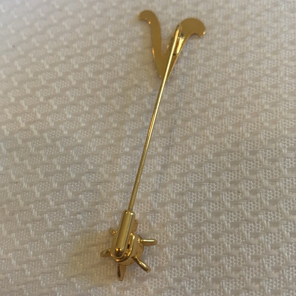 Vintage Gold Tone Monogram Initial V Stick Pin with Crystal Accent - Picture 2 of 4